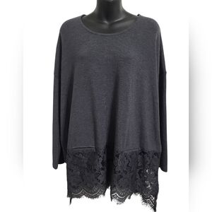 Dark Grey Extra Oversized Lace Accents Top Size Small/Med